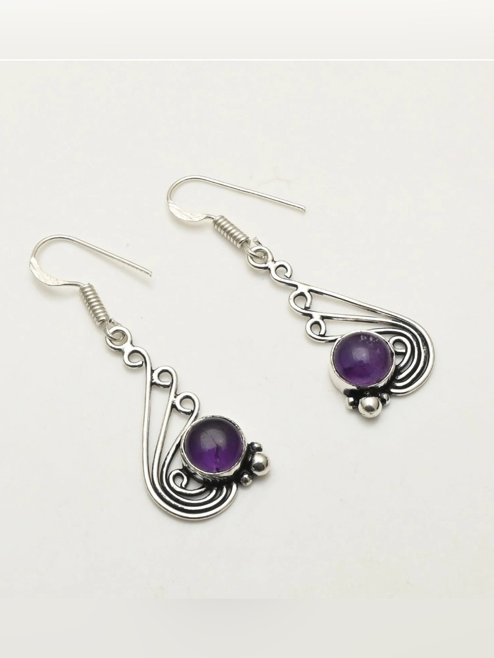 Amethyst Gemstone Artisan Handcrafted Drop Dangle Earrings